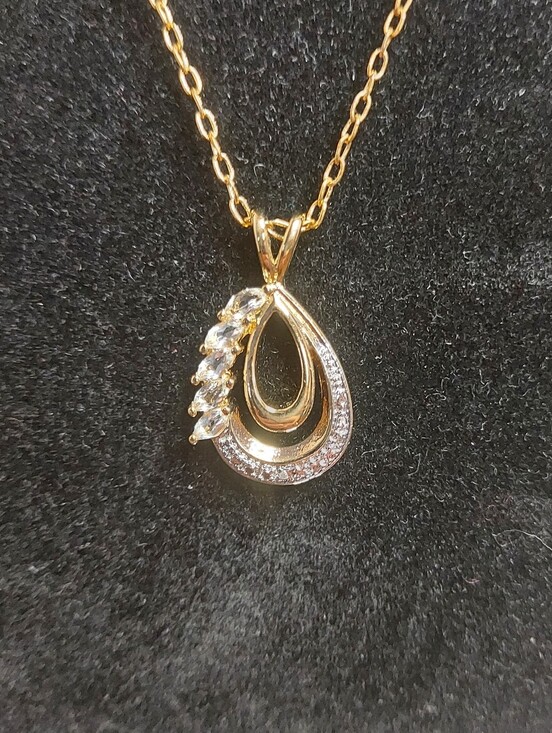 99999 Jewelry - White Topaz Diamond Accent Pendant Necklace 18K Yellow Gold Over Bronze 0.27 CTW